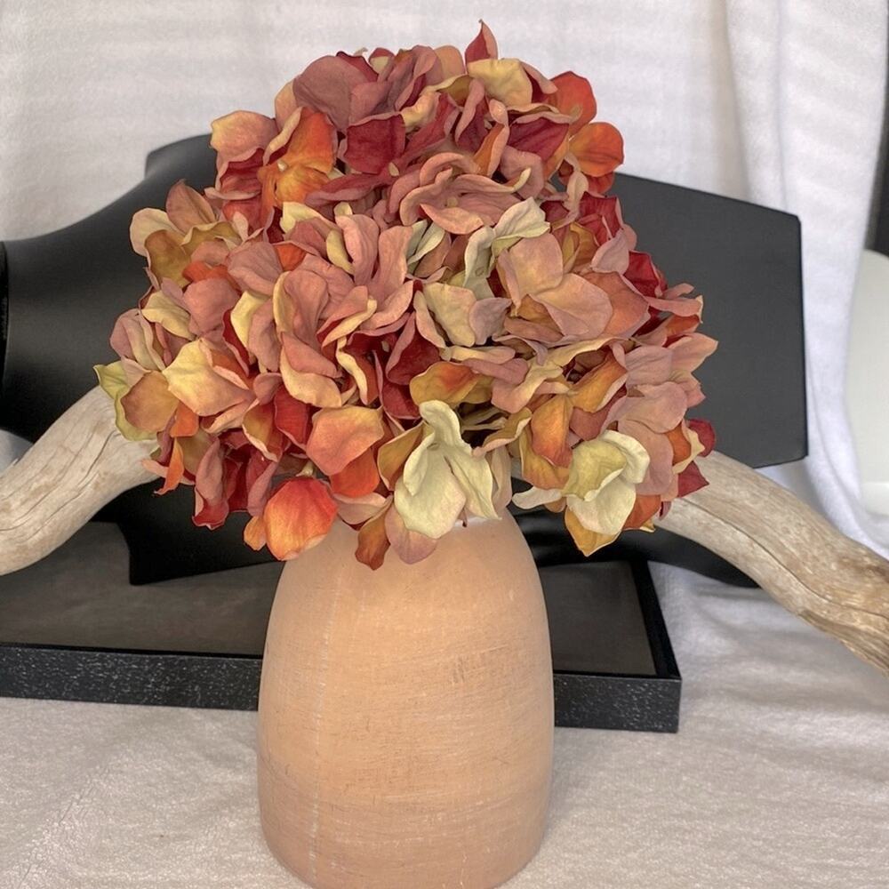 Pretty , vintage floral vase with faux flowers, and ceramic style vase